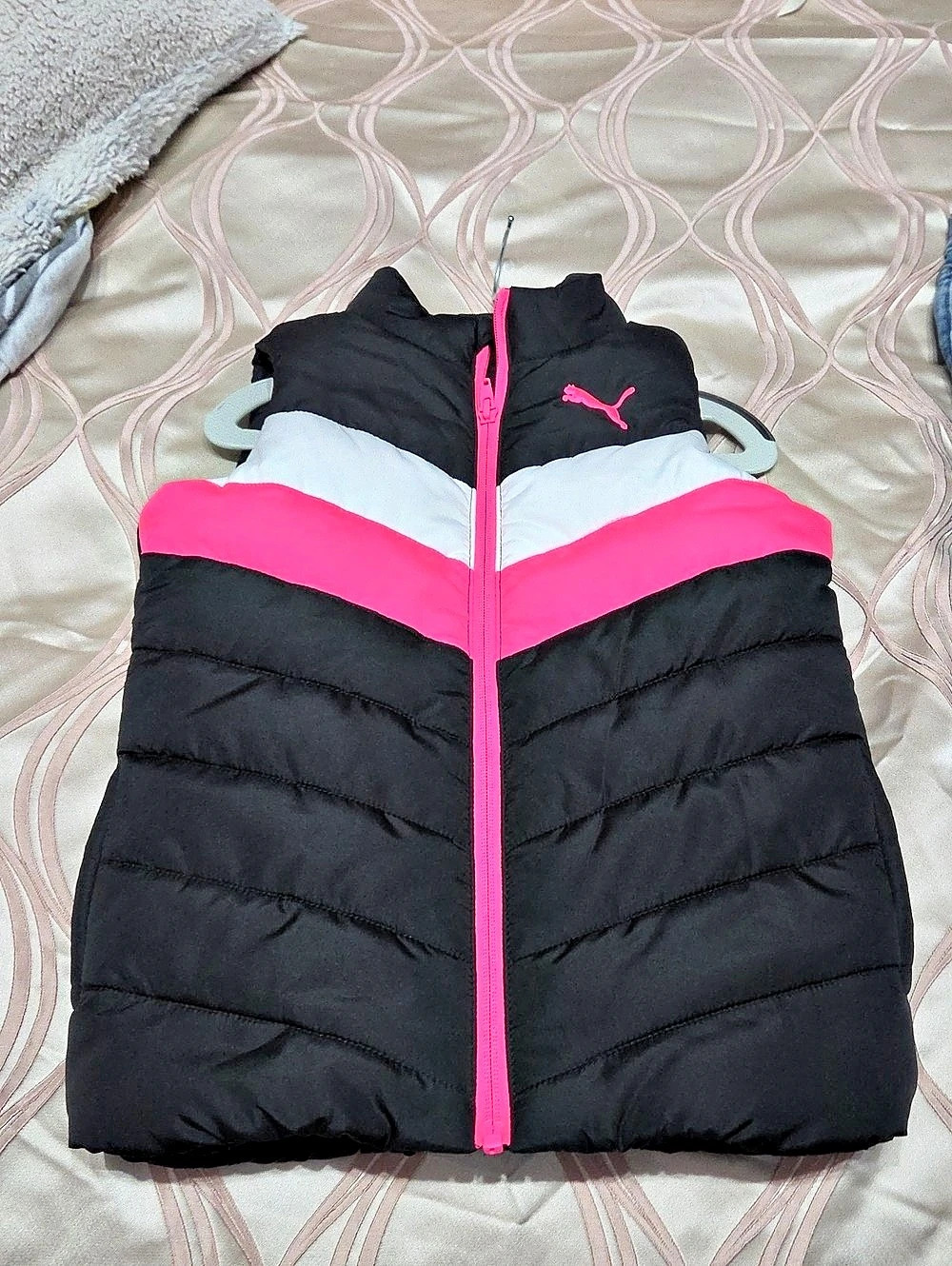 Puma Color Block Puffer Vest in Black & Pink